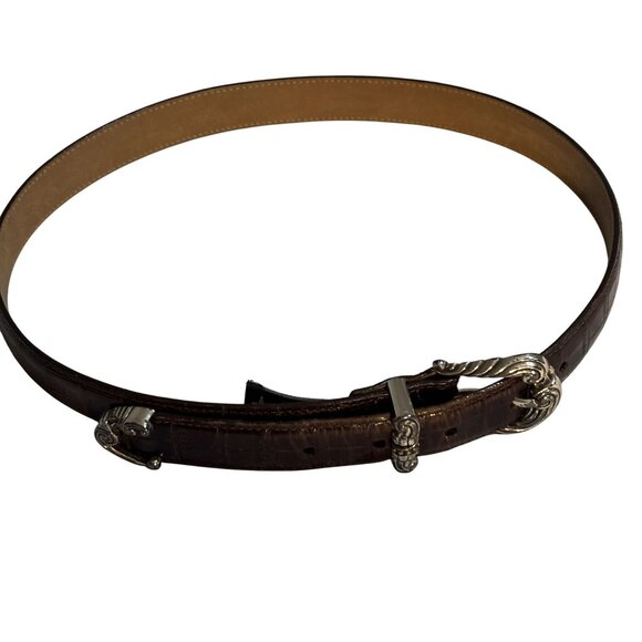 Vintage Brighton Brown Croc-Embossed Leather Belt With Ornate Silver Buckle  Men - Picture 1 of 10
